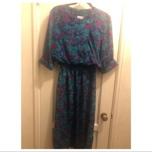 Vintage Green & Purple Floral Dress